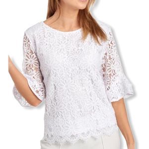 Nanette Lepore Cream Lace Flounce Statement Sleeve Blouse NWT size Small